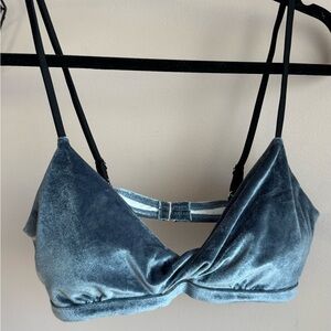 SHEIN Velvet Bikini Top in Blue and Black